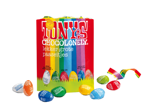 Tony Chocolonely paaseitjes vrijstaand